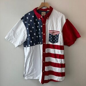 Red Head Brand Co Men's American Flag Button Down Short Sleeve Shirt Size XL
